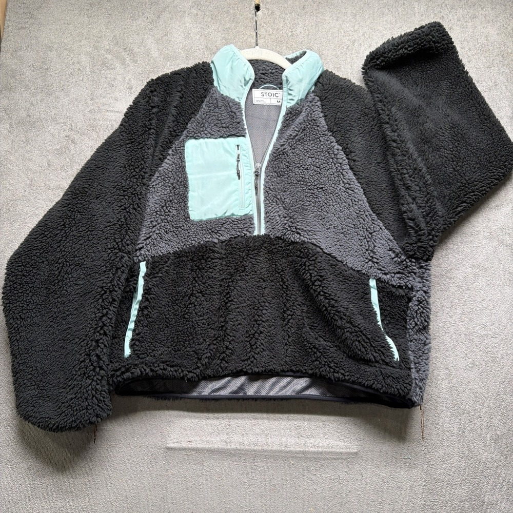 Stoic Fleece 1/4 Zip Pullover‎ Black Green Colorblock Outdoor Men's Medium